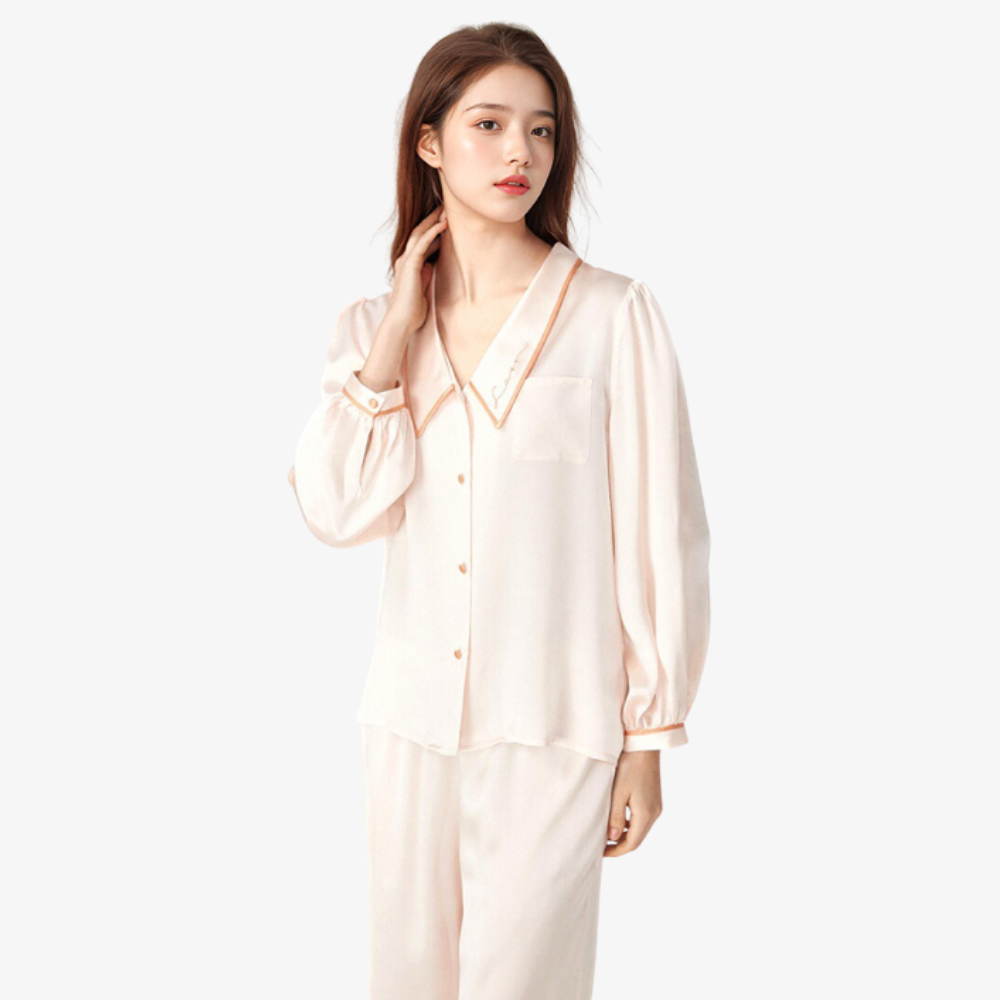 16 Momme 100% Mulberry Silk Embroidered Pajama Set