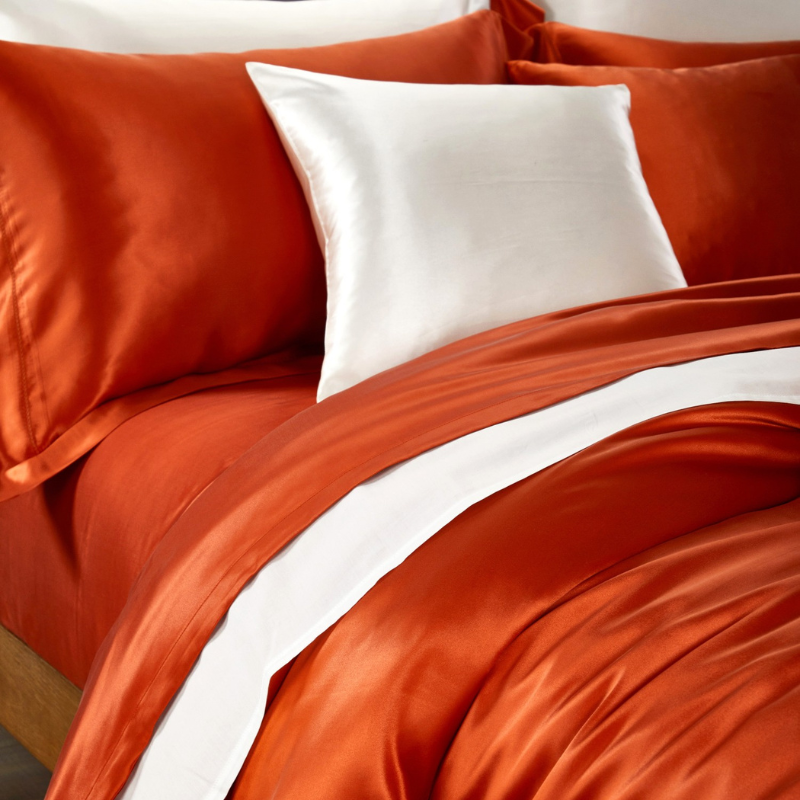 19 Momme 100% Mulberry Silk Orange Bedding Set