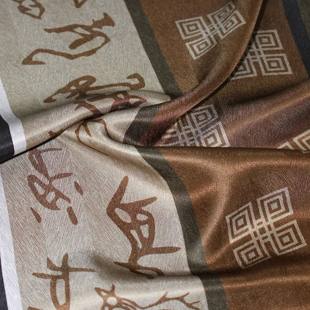 100% Mulberry Silk ‘Oracle Bone Brown’ Long Scarf