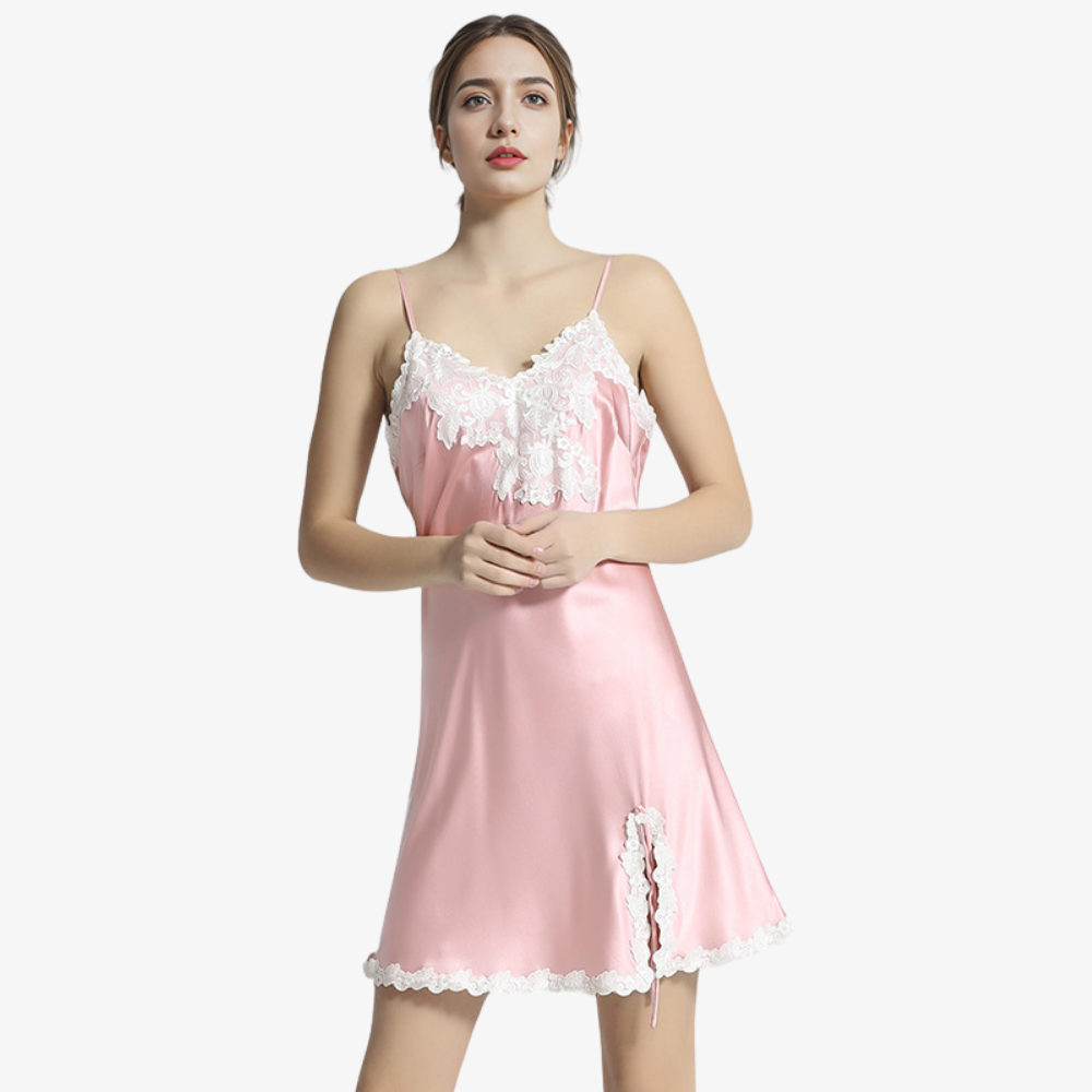 19 Momme 100% Mulberry Silk Lace Backless Slit Nightgown