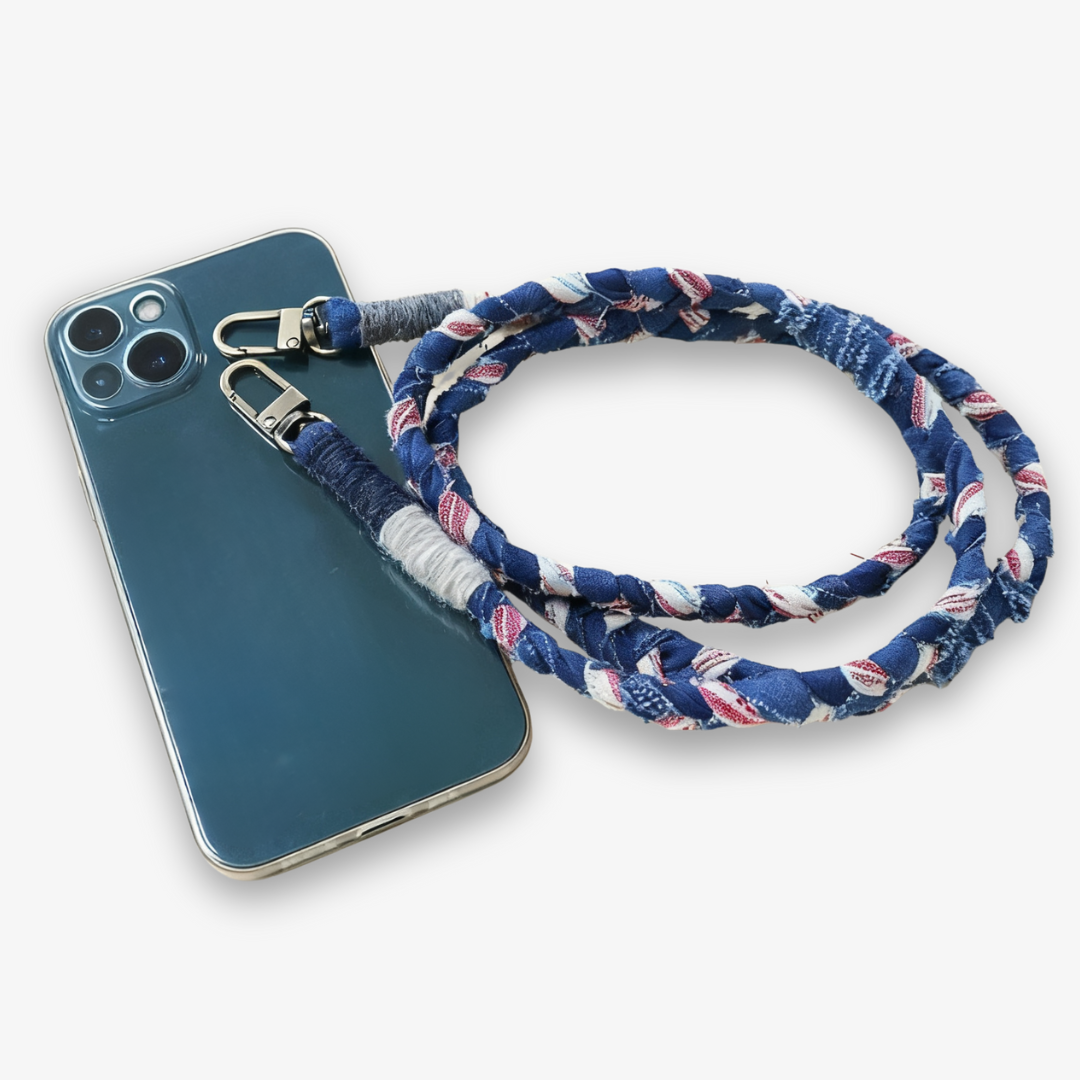 Handmade Blue Phone Lanyard with Plant Dye