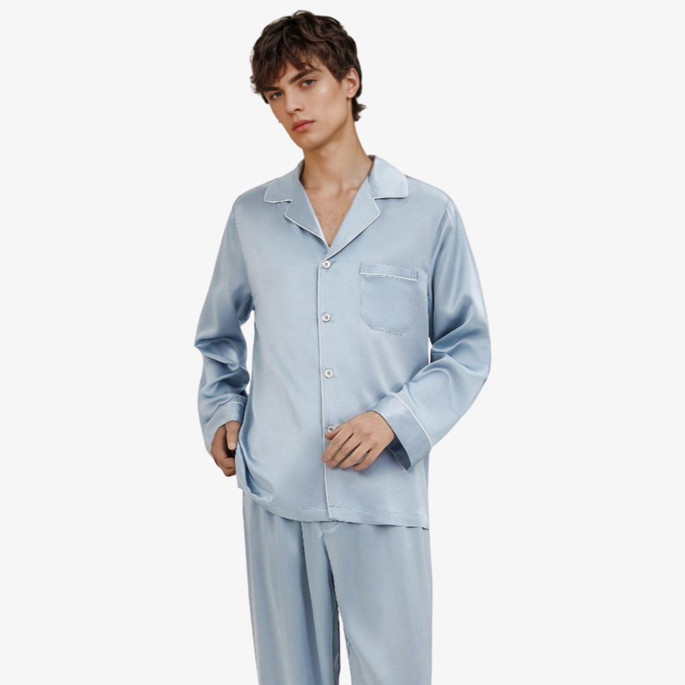 19 Momme 100% Mulberry Silk Men’s Long-Sleeve Pajama Set