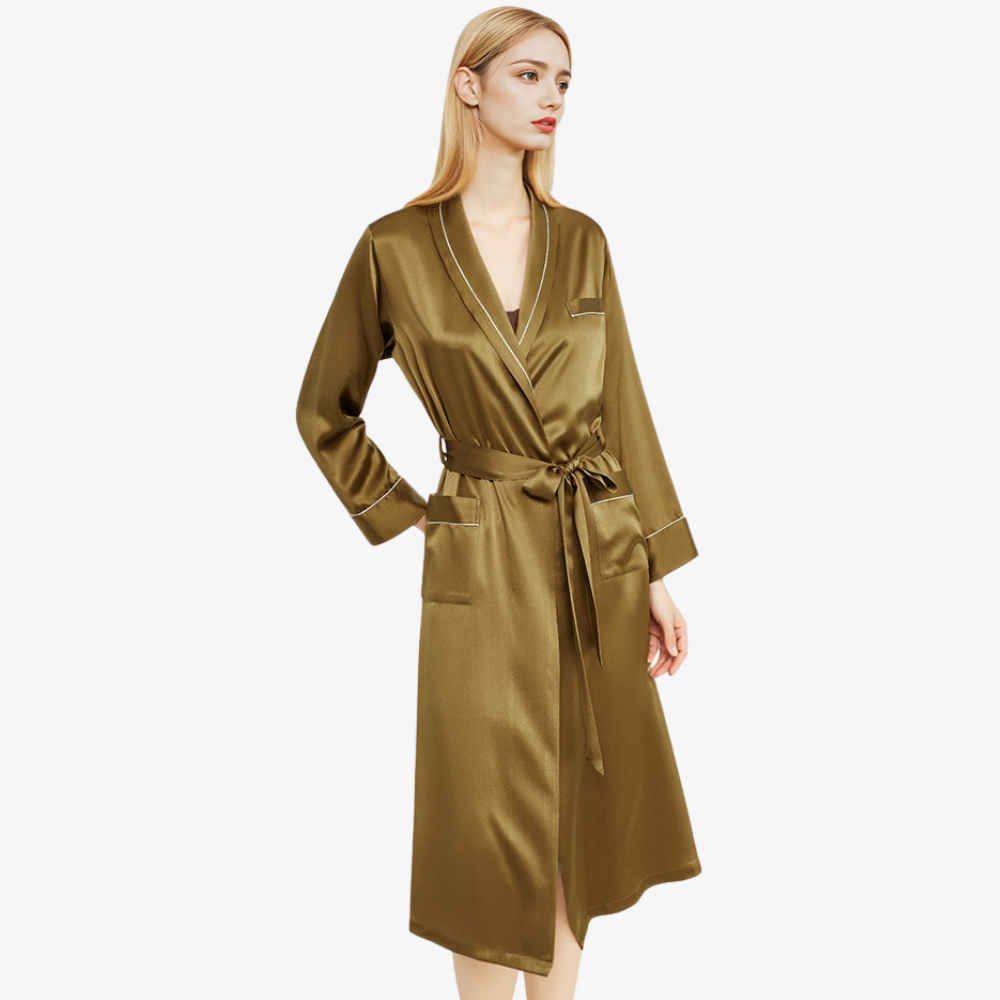 19 Momme 100% Mulberry Silk Long Belted Robe