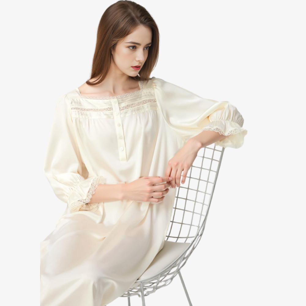 16 Momme 100% Mulberry Silk French Square-Neck Princess Nightgown