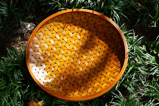 Panier de rangement rond en bambou tressé en écaille de tortue