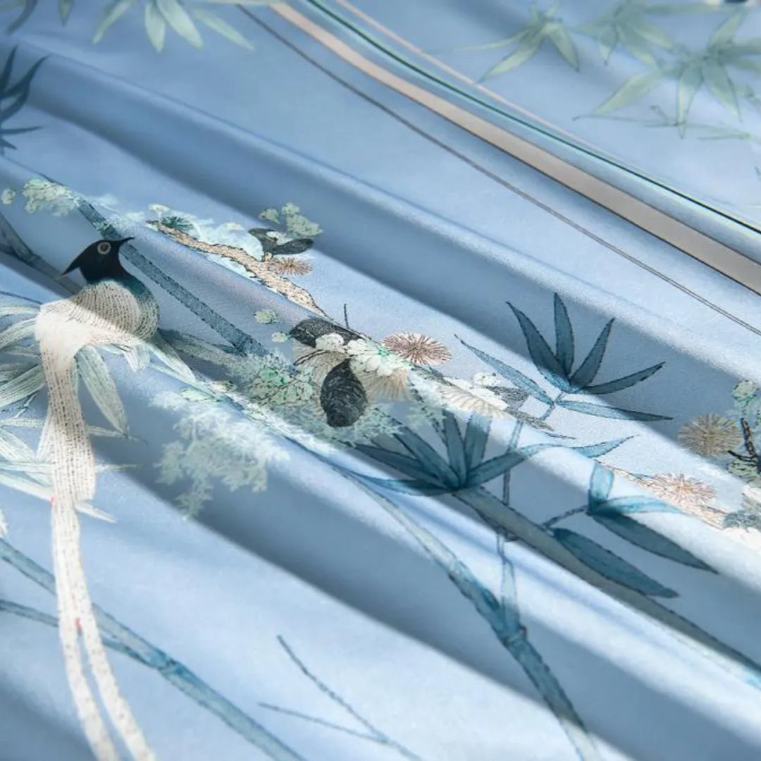 16 Momme 100% Mulberry Silk ‘Melody of Strings & Bamboo’ Flat Sheet