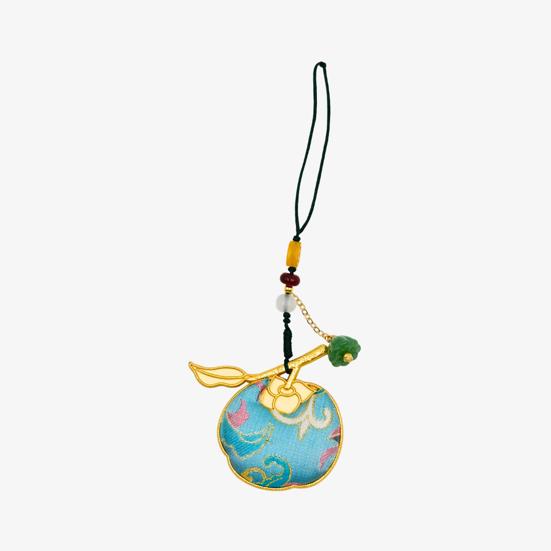 Song Brocade Apple Charm Blue Pink Mulberry Silk Pendant