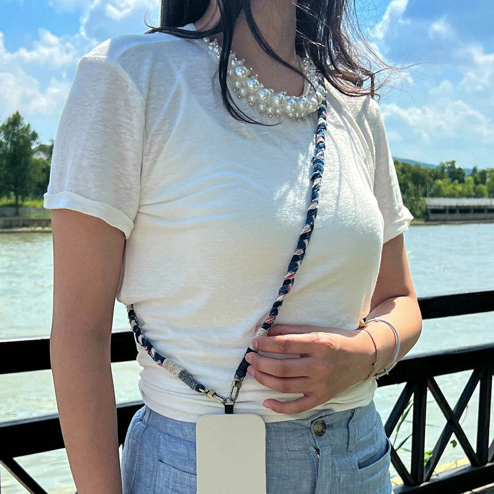 Handmade Blue Phone Lanyard with Plant Dye