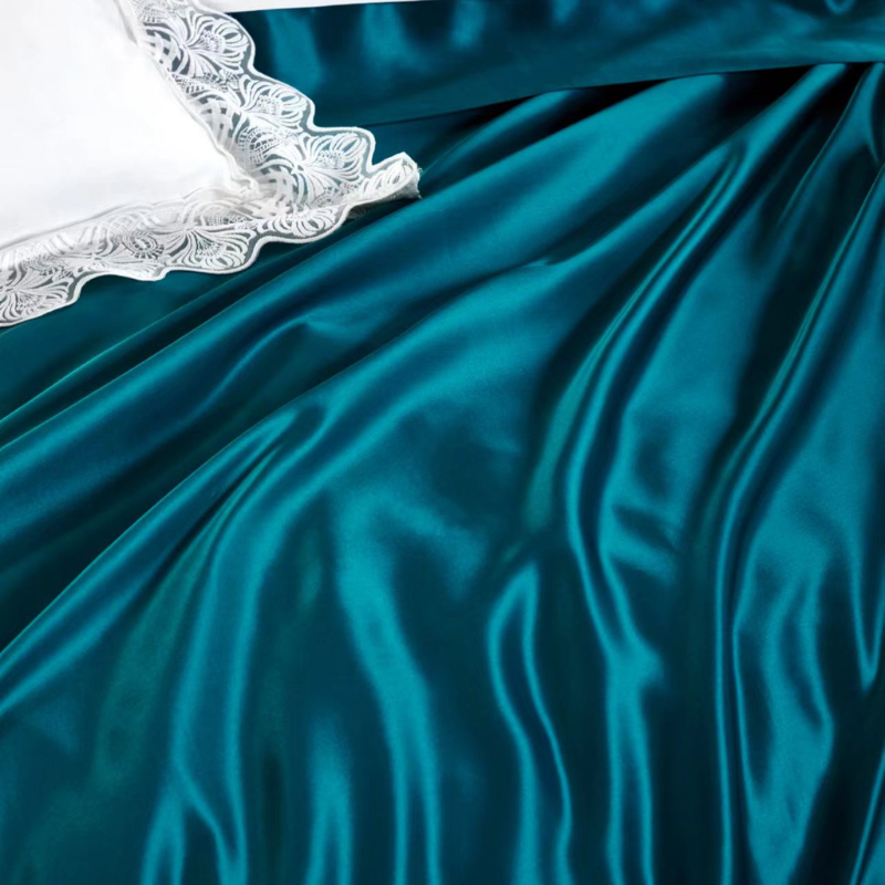 19 Momme 100% Mulberry Silk Peacock Blue Bedding Set