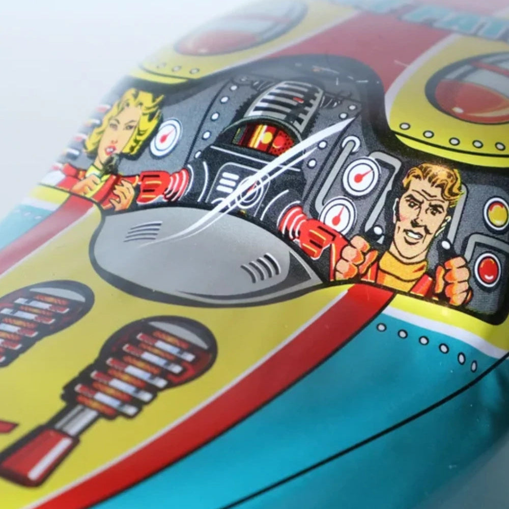 Classic Space Patrol Tin Wind Up Vehicle Retro Collectible Holiday Gift