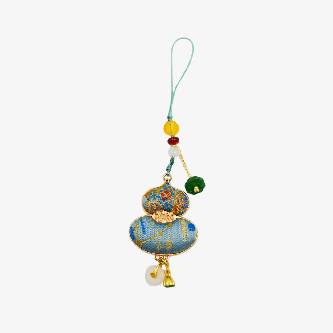 Song Brocade Gourd Charm Dark Blue Mulberry Silk Pendant