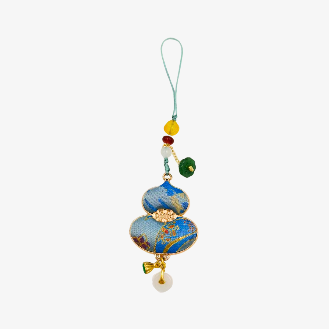 Song Brocade Gourd Charm Dark Blue Mulberry Silk Pendant