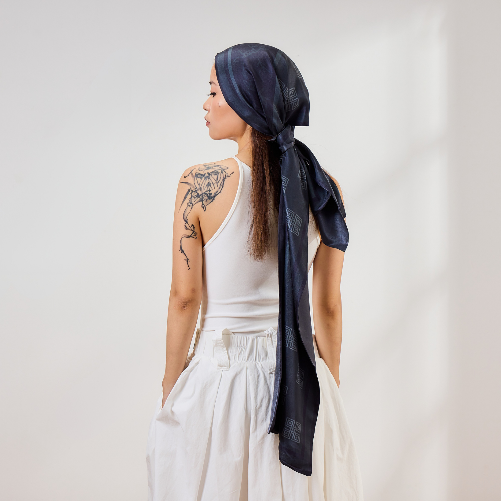 100% Mulberry Silk ‘Oracle Bone Gray’ Long Scarf