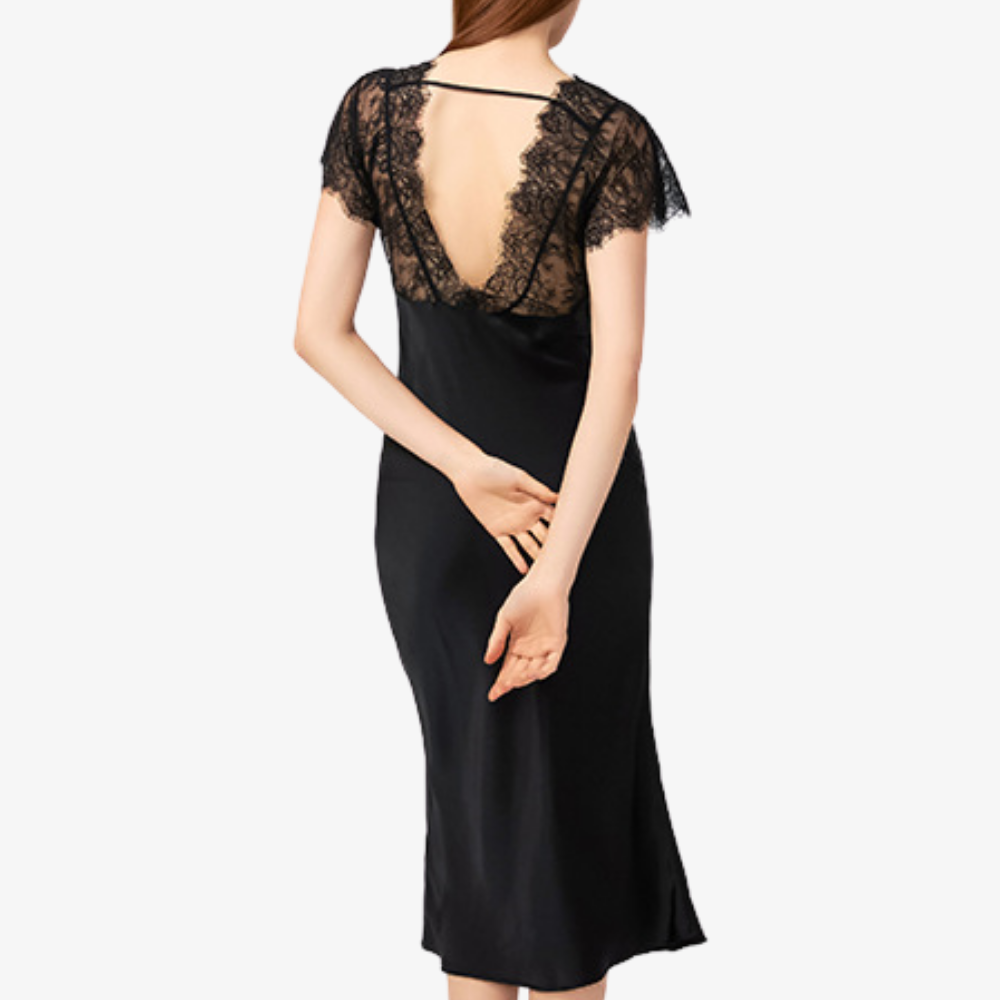 19 Momme 100% Mulberry Silk Fitted Slit Camisole with Built-In Bra Pads Nightgown