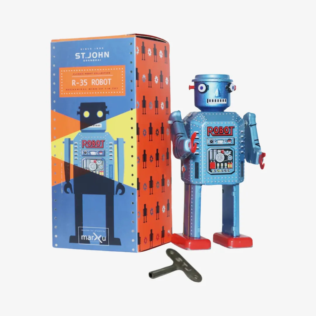 Vintage Style R-35 Robot Tin Wind Up Toy for Holiday and Birthday Gifts