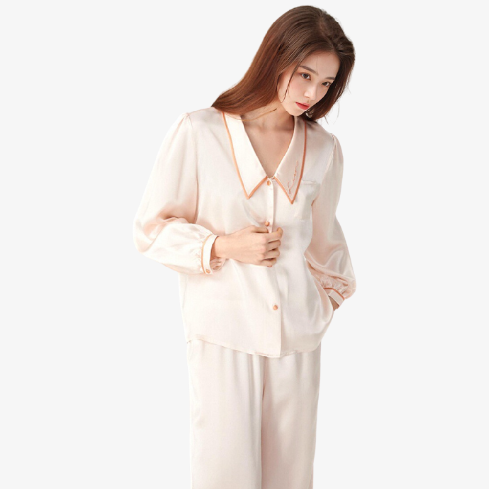 16 Momme 100% Mulberry Silk Embroidered Pajama Set