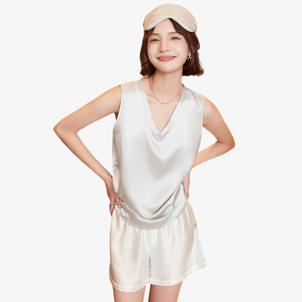 19 Momme 100% Mulberry Silk Sleeveless Shorts Pajama Set