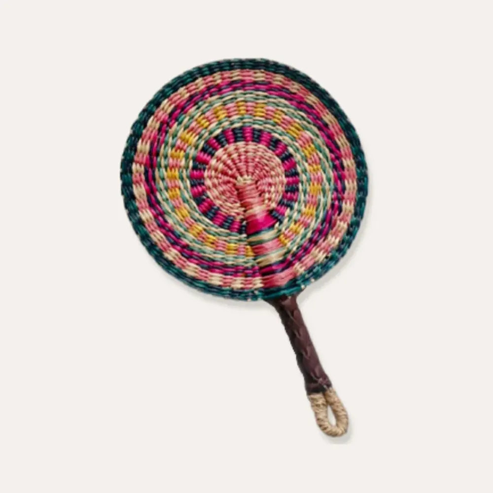 Retro Handwoven Sea Grass Round Hand Fan Colorful Wall Decor Gift