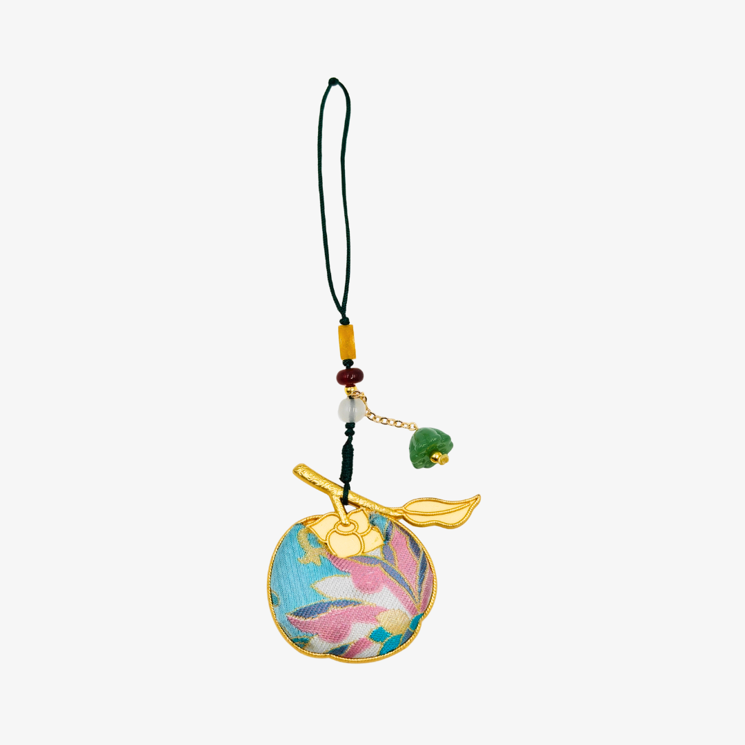 Song Brocade Apple Charm Blue Pink Mulberry Silk Pendant