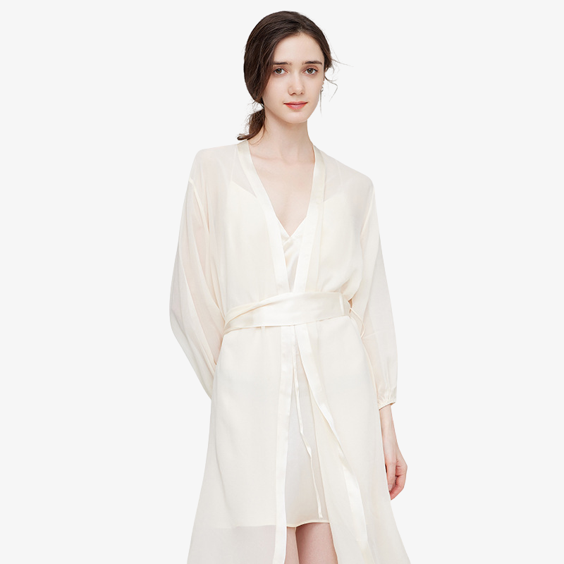 19 Momme 100% Mulberry Sheer Silk Nightdress & Robe Set