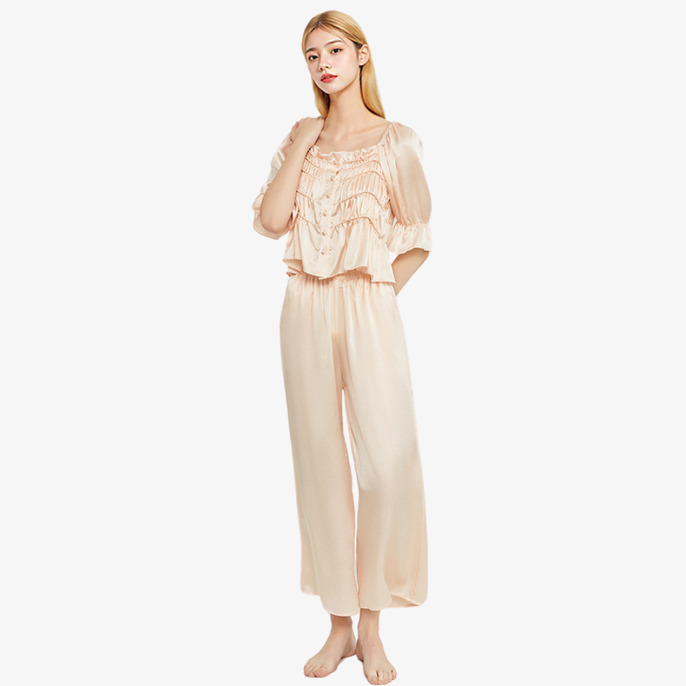 19 Momme 100% Mulberry Silk Vintage Square-Neck Pajama Set