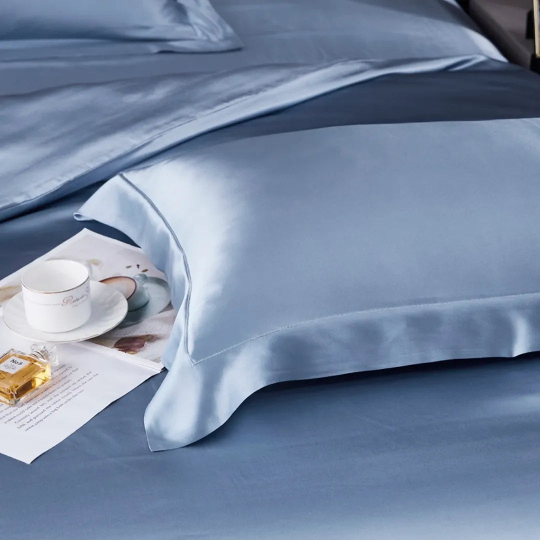 19 Momme 100% Mulberry Silk ‘Sky Blue’ Flat Sheet