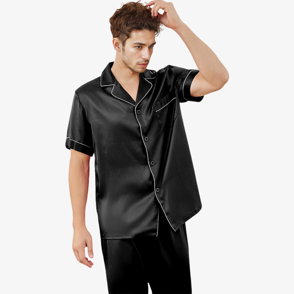 16 Momme 100% Mulberry Silk Short-Sleeve Pajama Set for Men