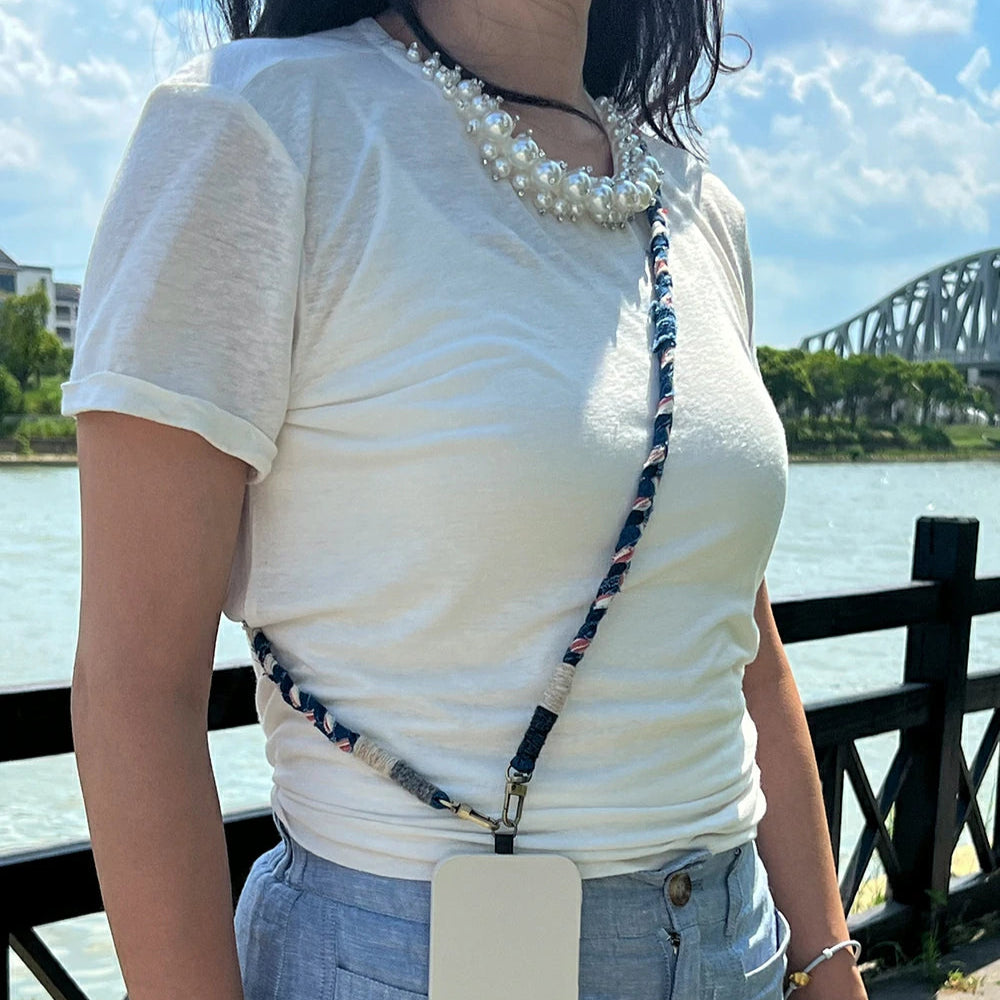 Handmade Blue Phone Lanyard with Plant Dye