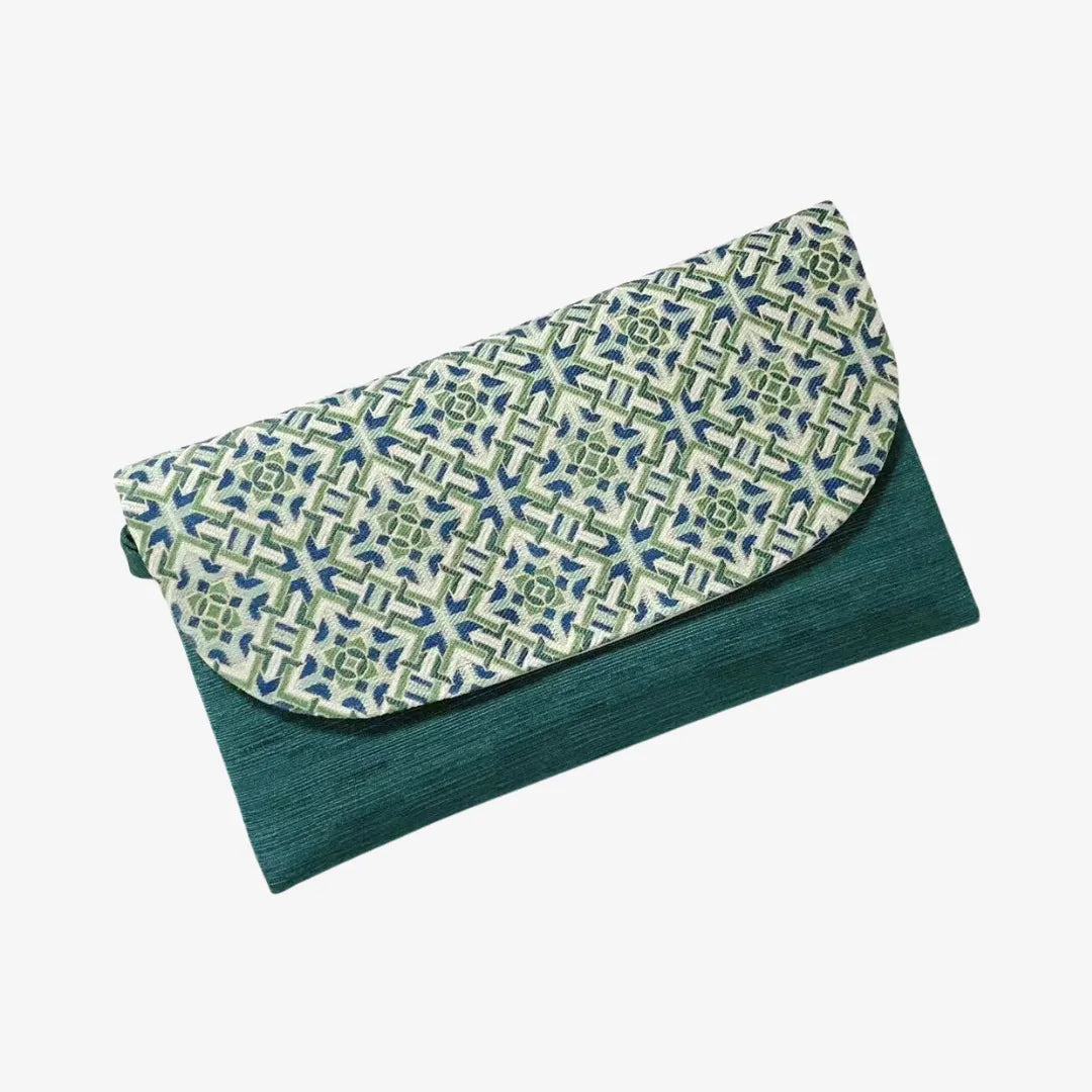 Blue-Green Geometric Silk Song Brocade Clutch