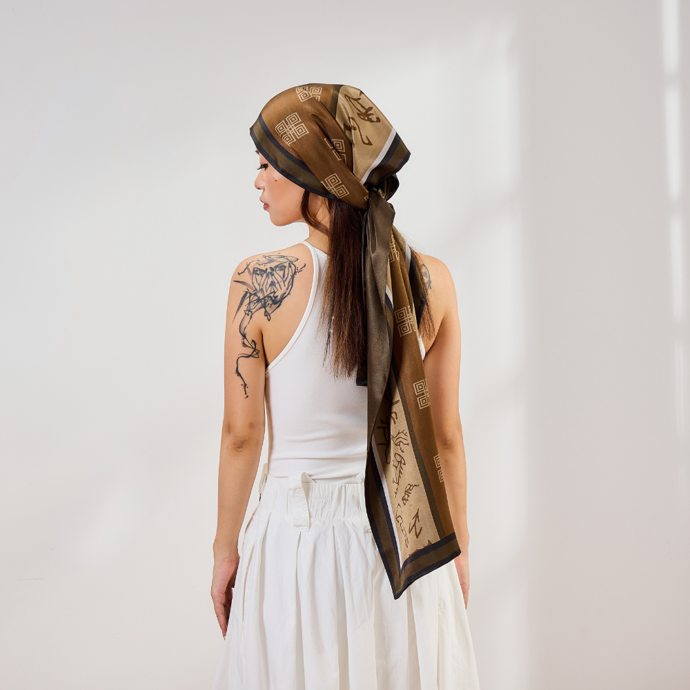 100% Mulberry Silk ‘Oracle Bone Brown’ Long Scarf