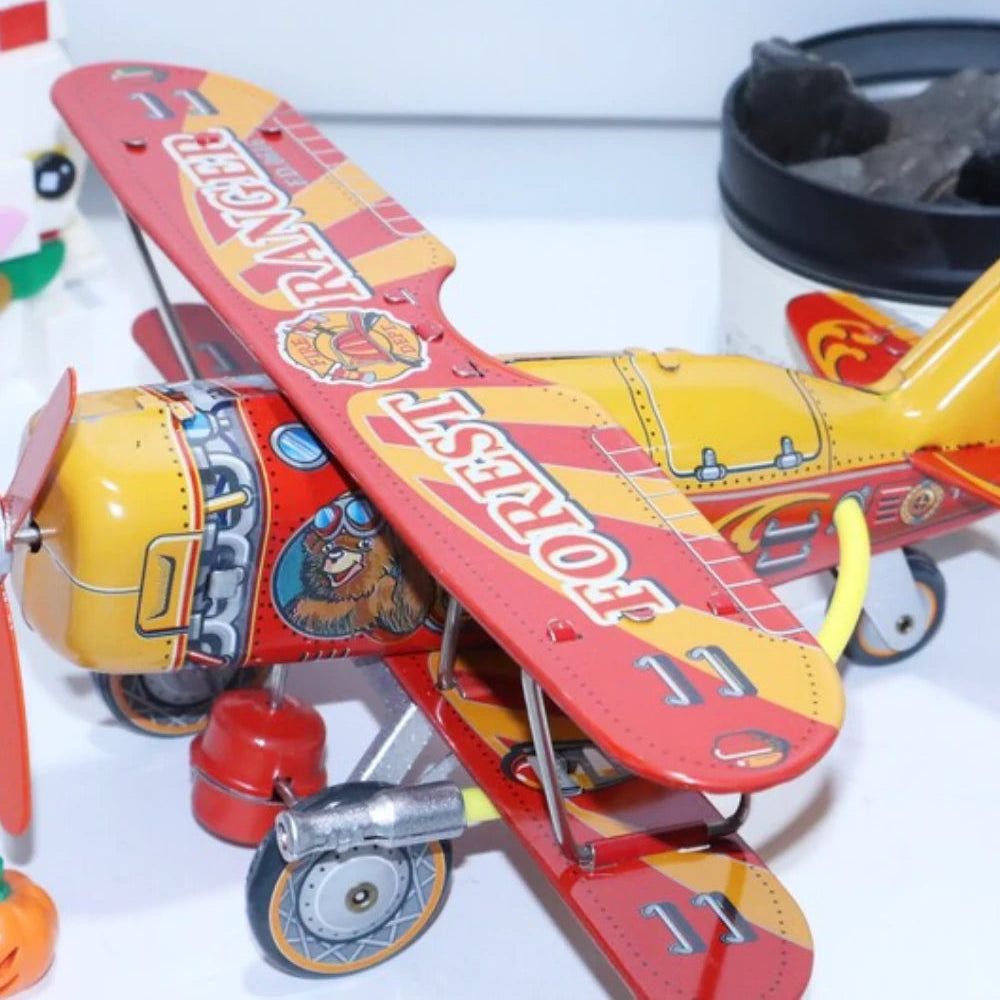 Vintage Style Forest Ranger Tin Wind Up Airplane Ideal Holiday Gift
