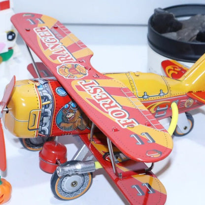 Vintage Style Forest Ranger Tin Wind Up Airplane Ideal Holiday Gift