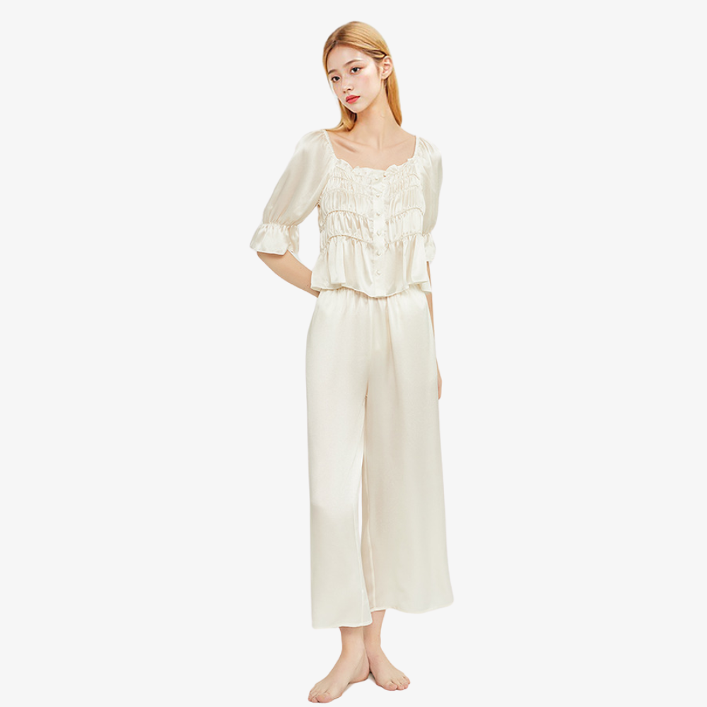 19 Momme 100% Mulberry Silk Vintage Square-Neck Pajama Set