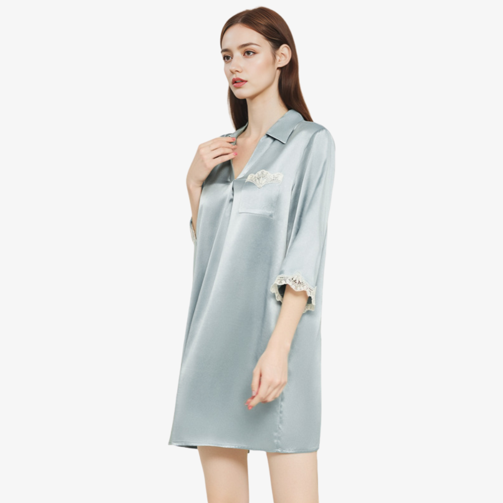 16 Momme 100% Mulberry Silk Loose-Fit Long-Sleeve Shirt Nightdress