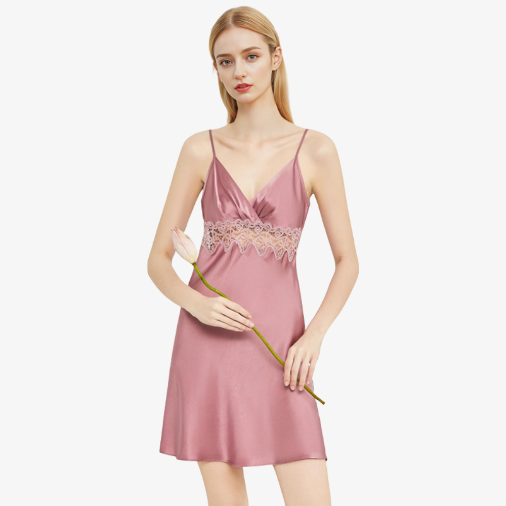 19 Momme 100% Mulberry Silk Camisole Short Nightgown & Robe Set