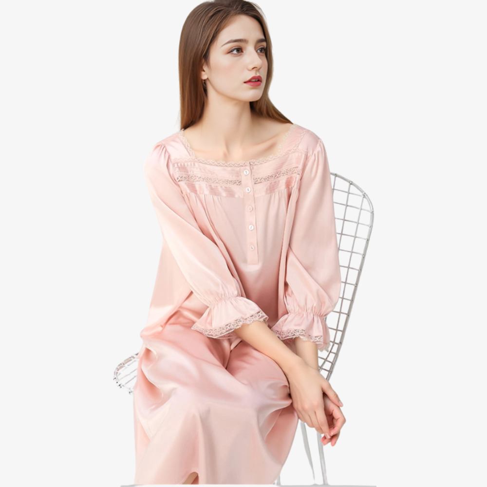 16 Momme 100% Mulberry Silk French Square-Neck Princess Nightgown