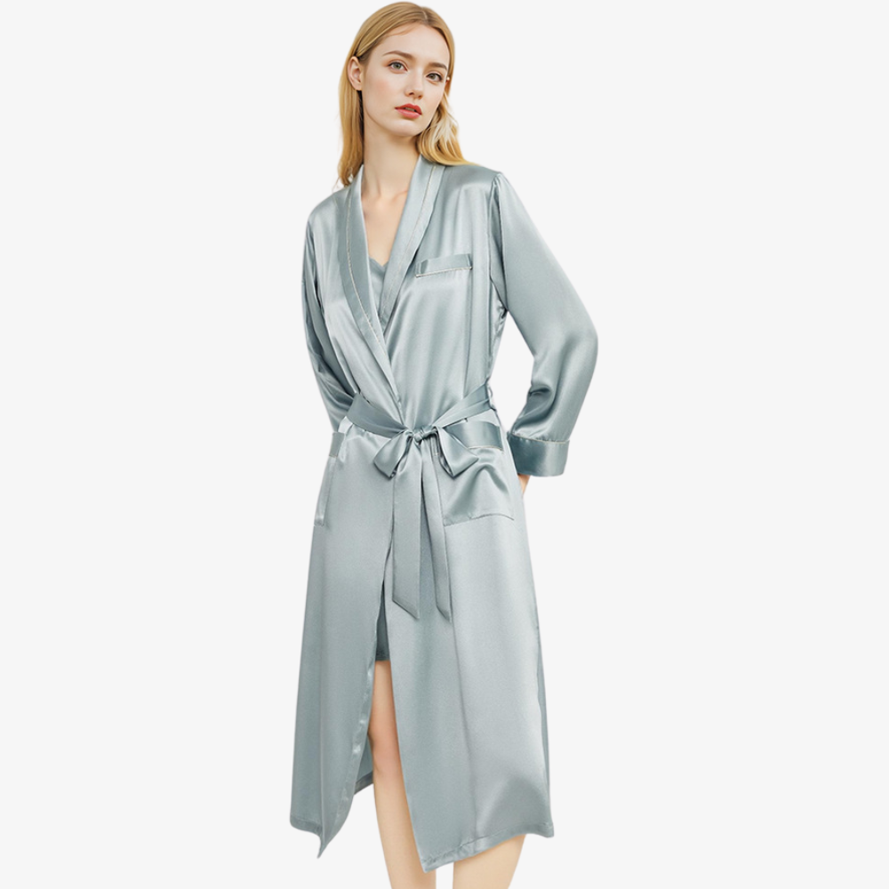 19 Momme 100% Mulberry Silk Long Belted Robe