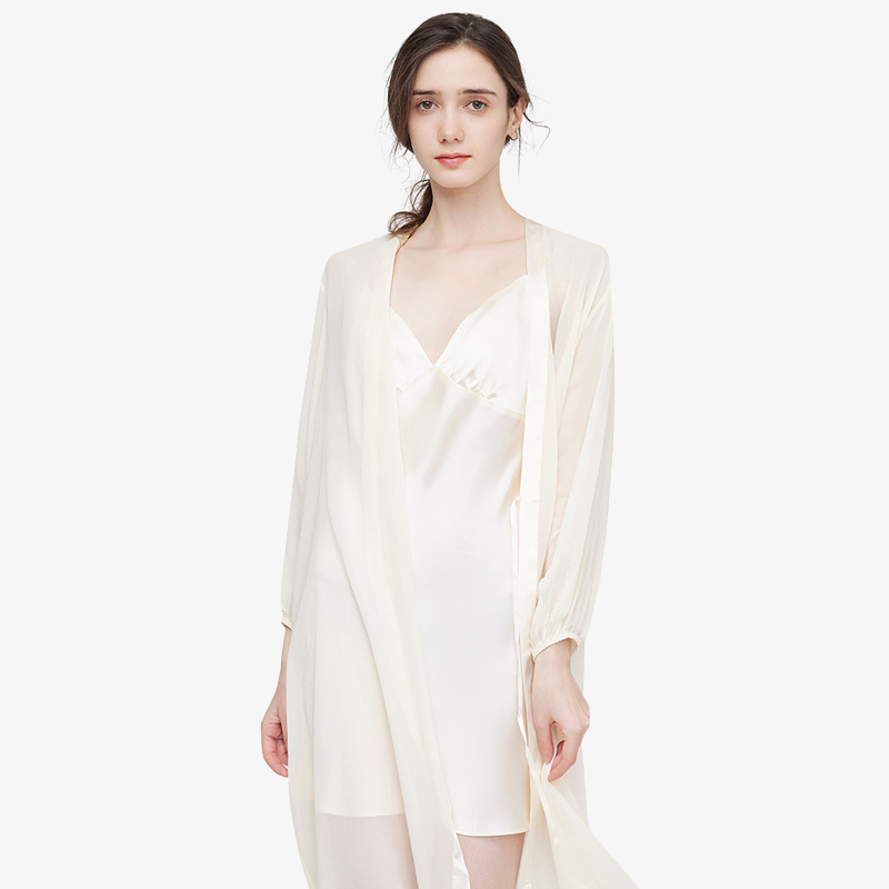 19 Momme 100% Mulberry Sheer Silk Nightdress & Robe Set