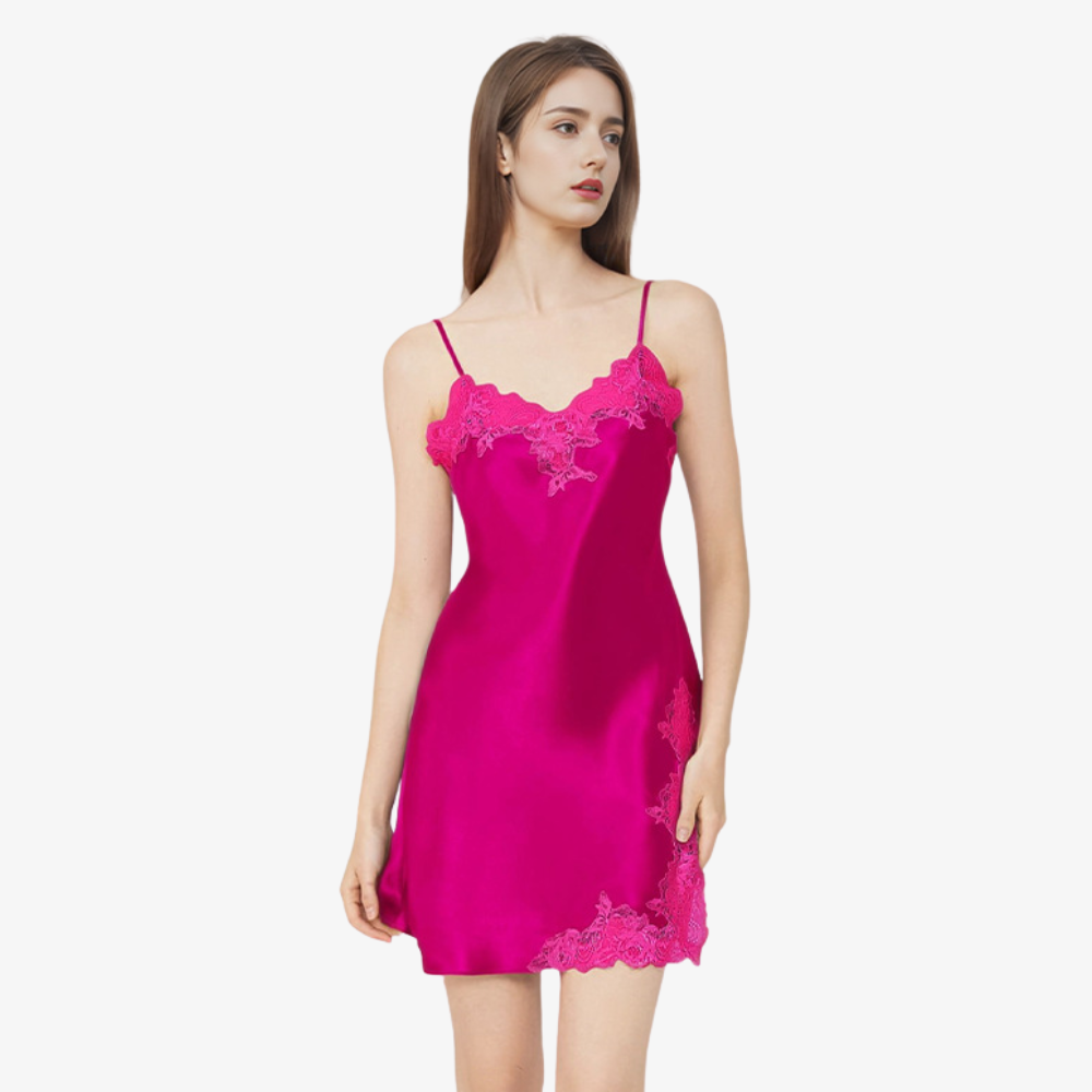 16 Momme 100% Mulberry Silk V-Neck Lace Camisole Nightdress