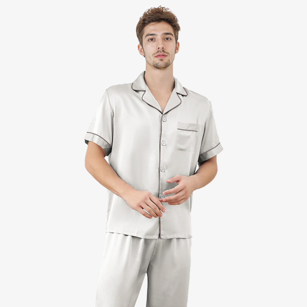 16 Momme 100% Mulberry Silk Short-Sleeve Pajama Set for Men
