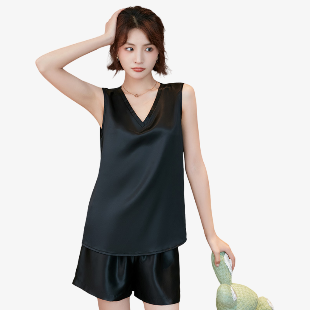 19 Momme 100% Mulberry Silk Sleeveless Shorts Pajama Set