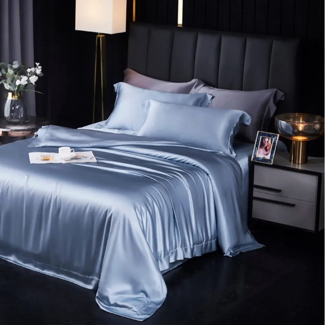 19 Momme 100% Mulberry Silk ‘Sky Blue’ Flat Sheet