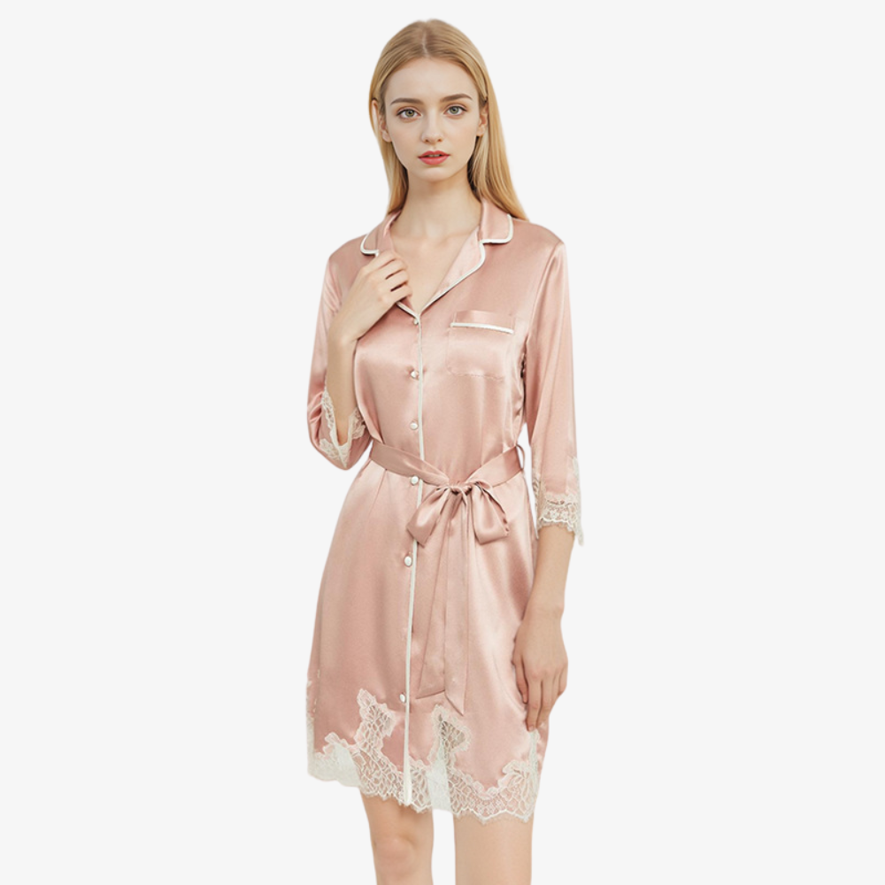 19 Momme 100% Mulberry Silk Sheer Lace Nightgown