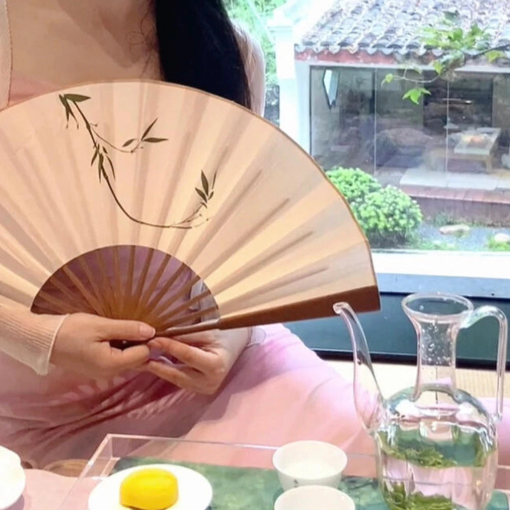 Chinese Hand Fan Bamboo Paper Hand Painted Folding Fan Gift
