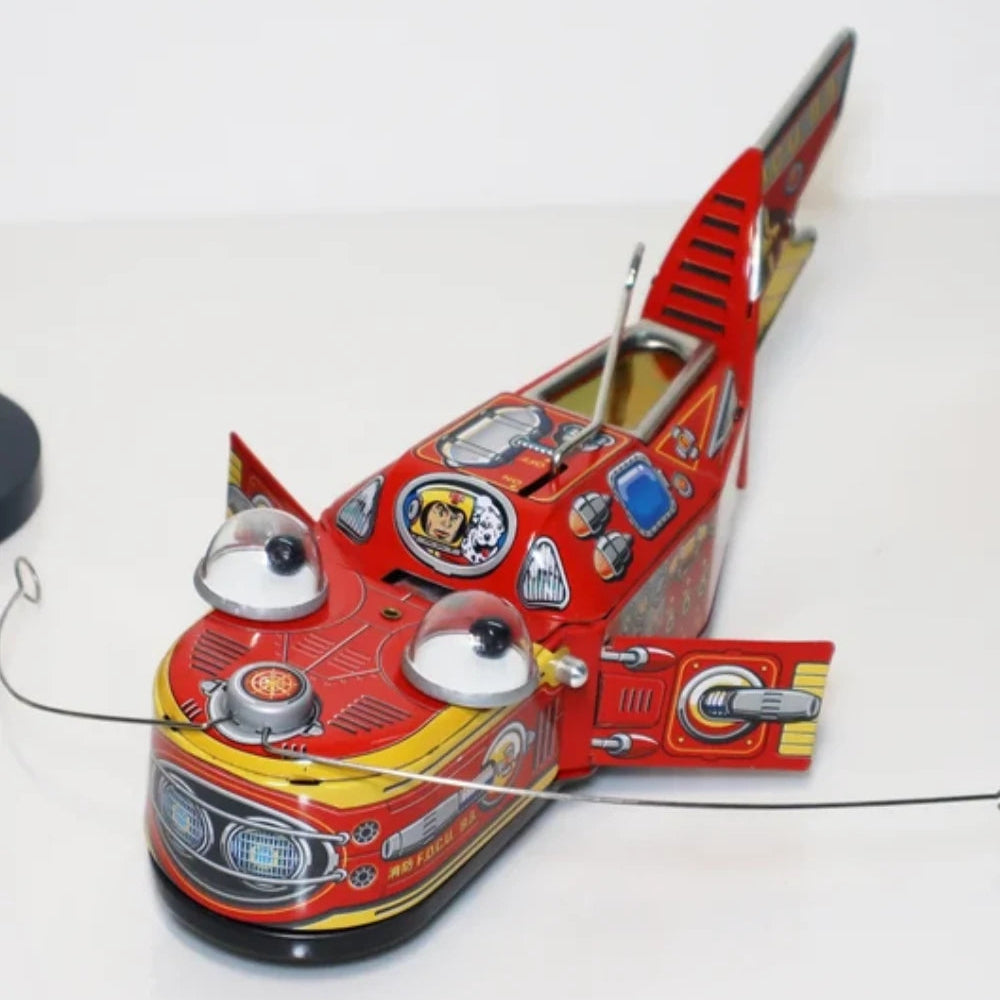 Retro Style Space Whale Red Tin Wind Up Toy Collectible Ideal Holiday Present