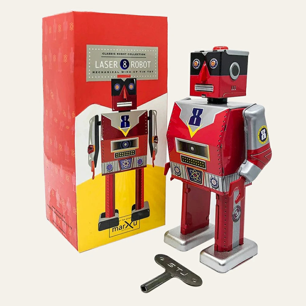 Vintage Red Tin Wind-Up Robot Collectible Adult Creative Gift
