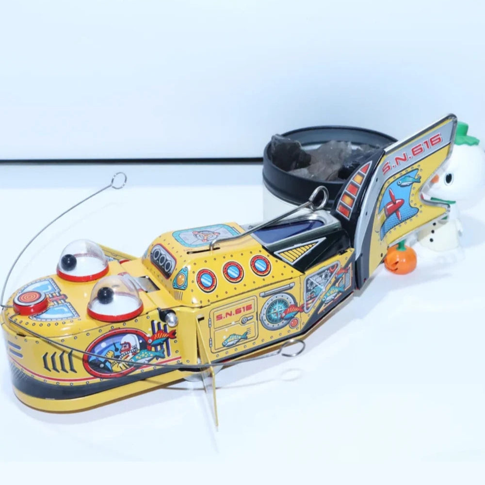Vintage Space Whale Yellow Tin Wind Up Retro Style Collectible Holiday Gift