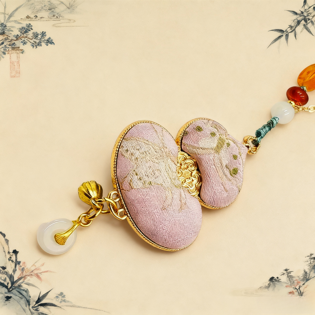Song Brocade Gourd Charm Golden Pink Mulberry Silk Pendant
