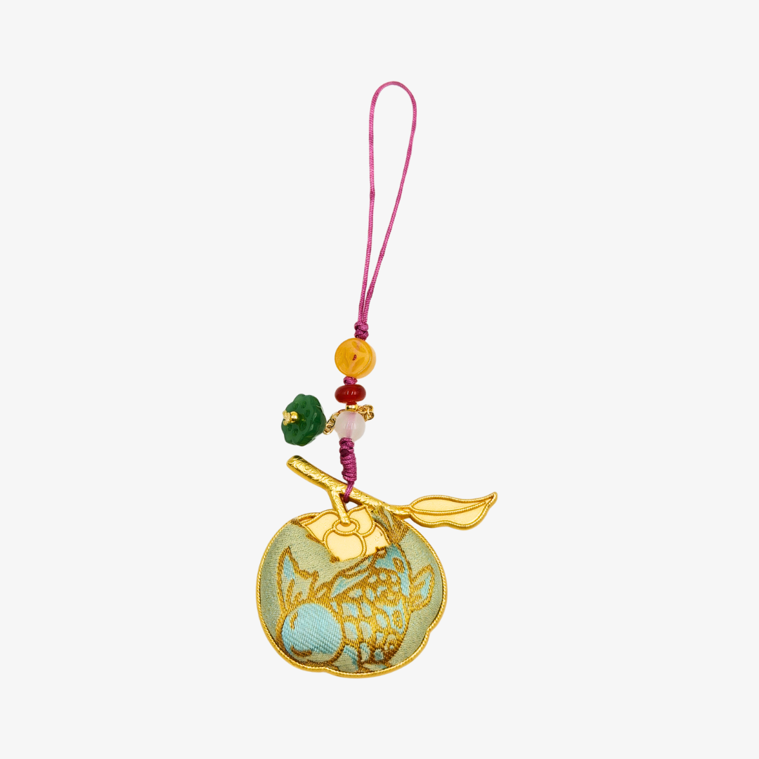 Song Brocade Apple Charm Golden Green Mulberry Silk Pendant