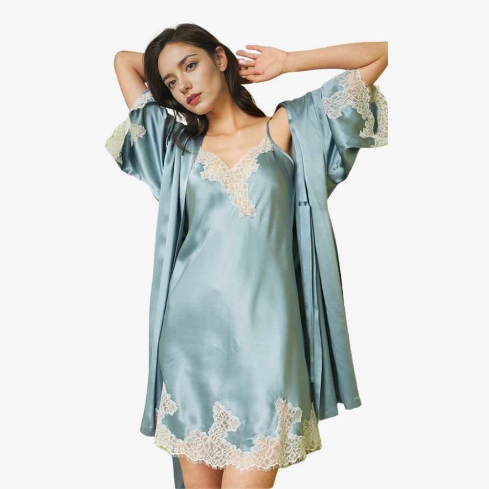 19 Momme 100% Mulberry Silk Cami Nightdress and Robe Set